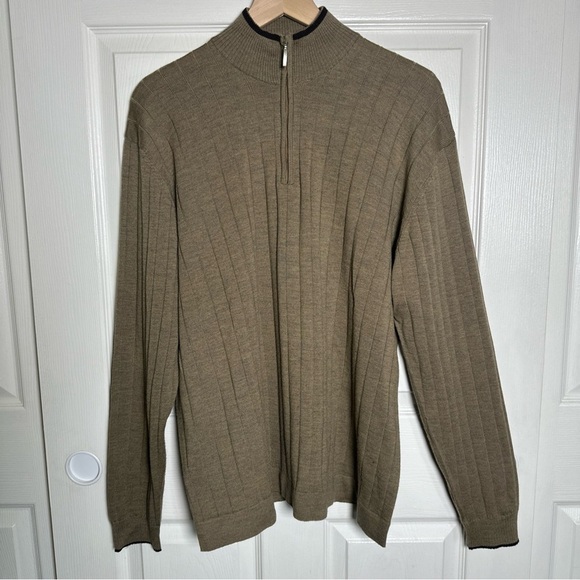 Patrick James XL 100% Fine Merino Wool Polo Sweater Mock Neck Brown Fall Staple - Picture 2 of 11